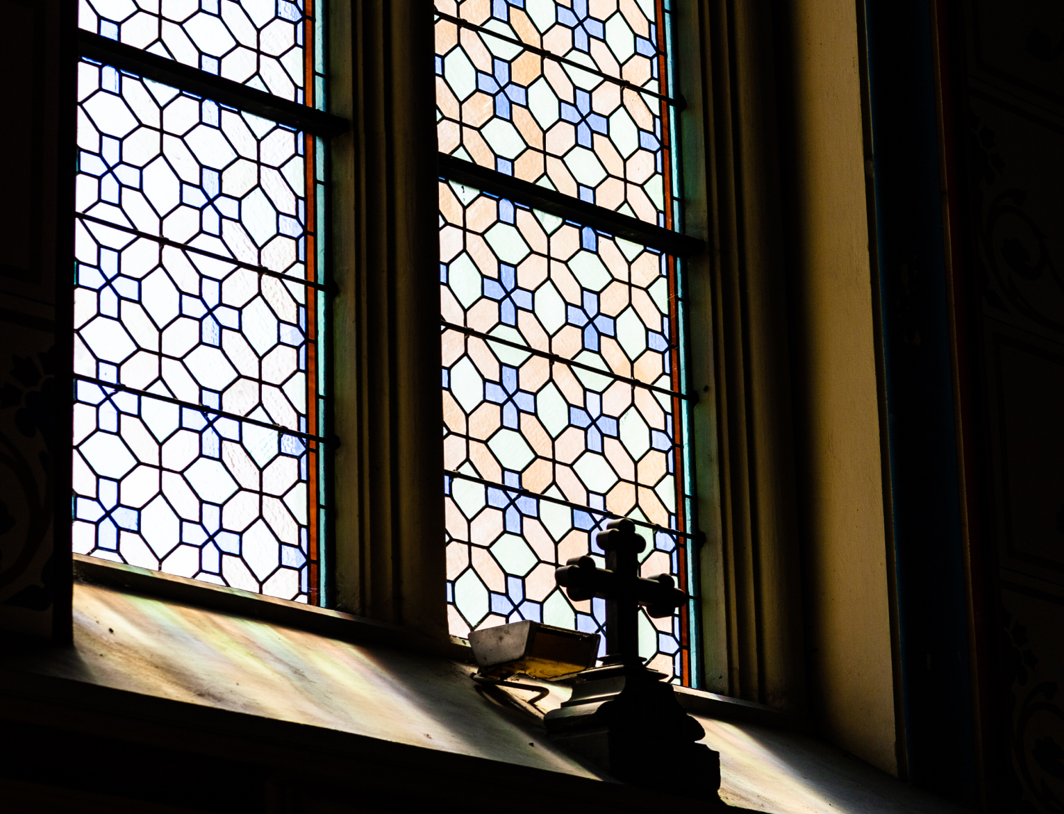 Stained glass in a Catholic church