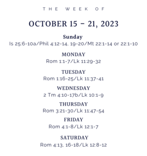 liturgical readings for Oct 12-21, 2023
